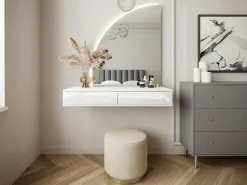 Tocador de pared con espejo LED y 2 cajones, blanco - JINEZA