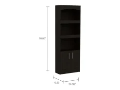 TUHOME Biblioteca Durango, Tres Estantes, Gabinete con Doble Puerta, Negro.