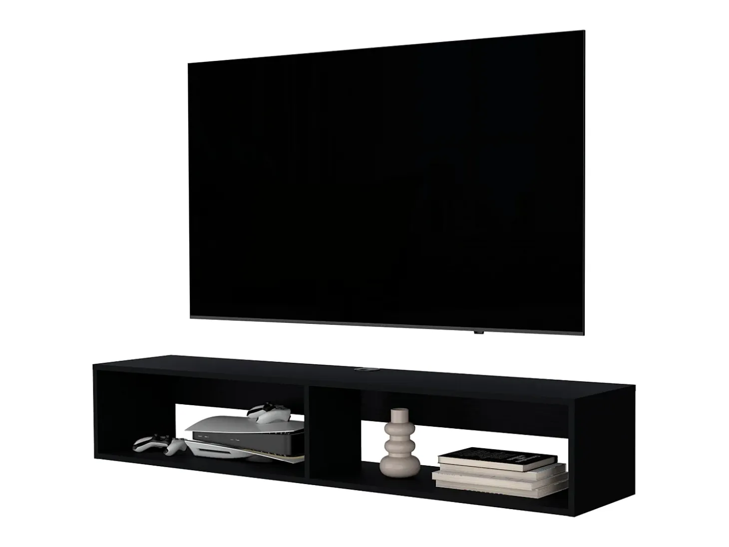 TUHOME Estante Flotante Central para Medios en Melamina con Dos Estantes, Negro