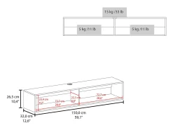TUHOME Estante Flotante Central para Medios en Melamina con Dos Estantes, Negro