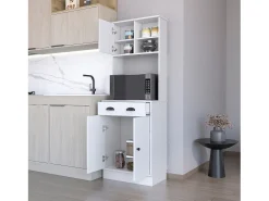 TUHOME Gabinete de Cocina para Microondas Powell con 3 Puertas, Manijas y Cajón
