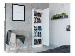 TUHOME Zapatero Ruan XL con Espejo, Cinco Estantes Interiores, Gabinete de Una Puerta, Color Blanco