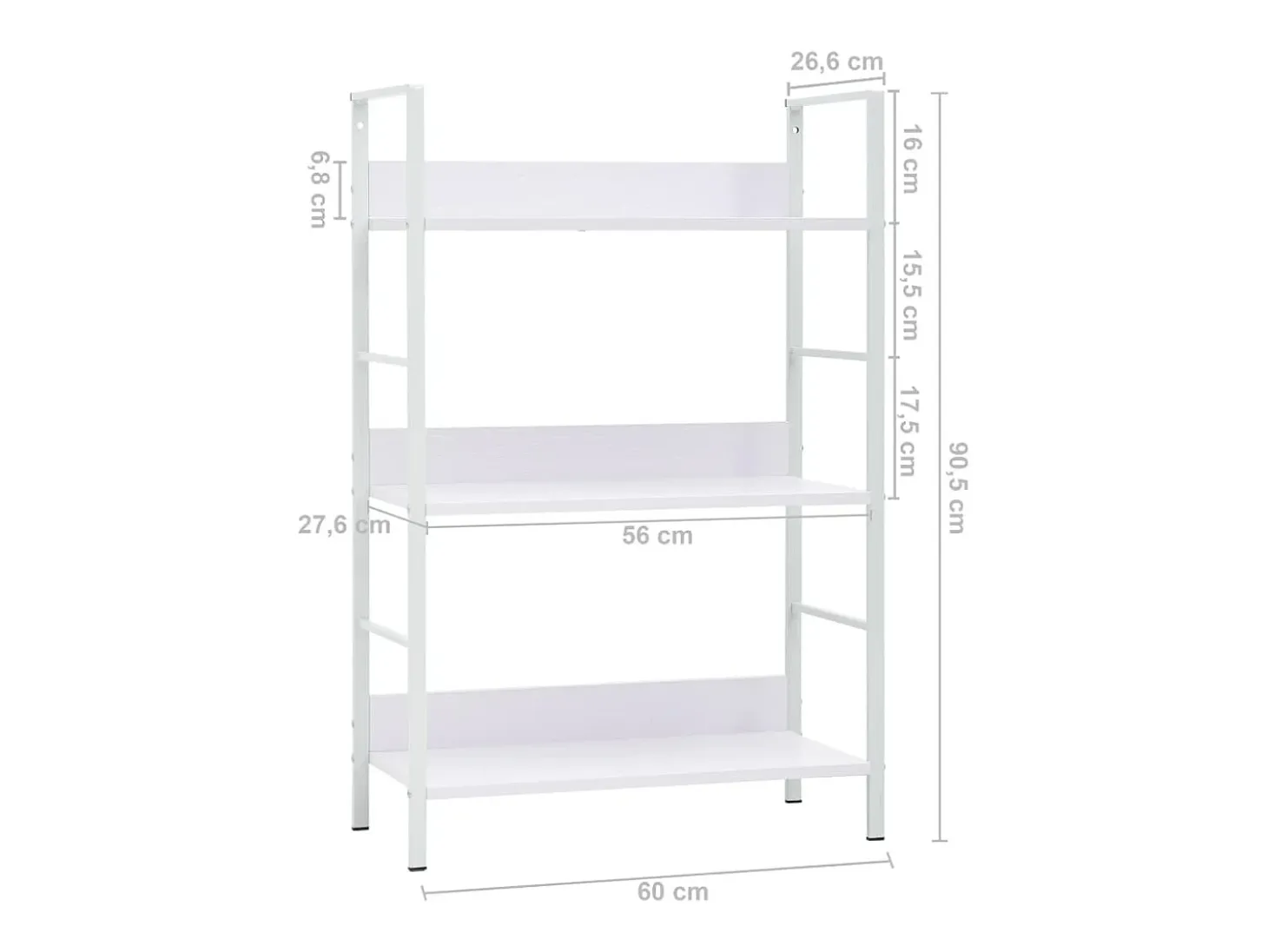 Uggeløse Estantería de 3 niveles madera ingeniería blanco 60x27,6x90,5cm