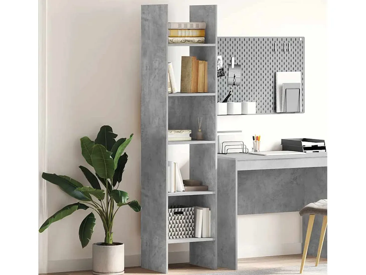 Vamdrup Estantería de madera contrachapada gris hormigón 40x35x180 cm
