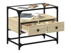Varel Mueble TV cristal y madera ingeniería roble Sonoma 60x35x51 cm