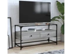 Varel Mueble TV cristal y madera ingeniería gris Sonoma 98x35x51 cm