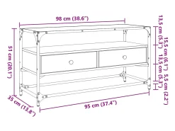 Varel Mueble TV cristal y madera ingeniería gris Sonoma 98x35x51 cm