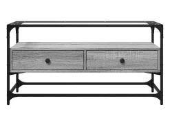 Varel Mueble TV cristal y madera ingeniería gris Sonoma 98x35x51 cm