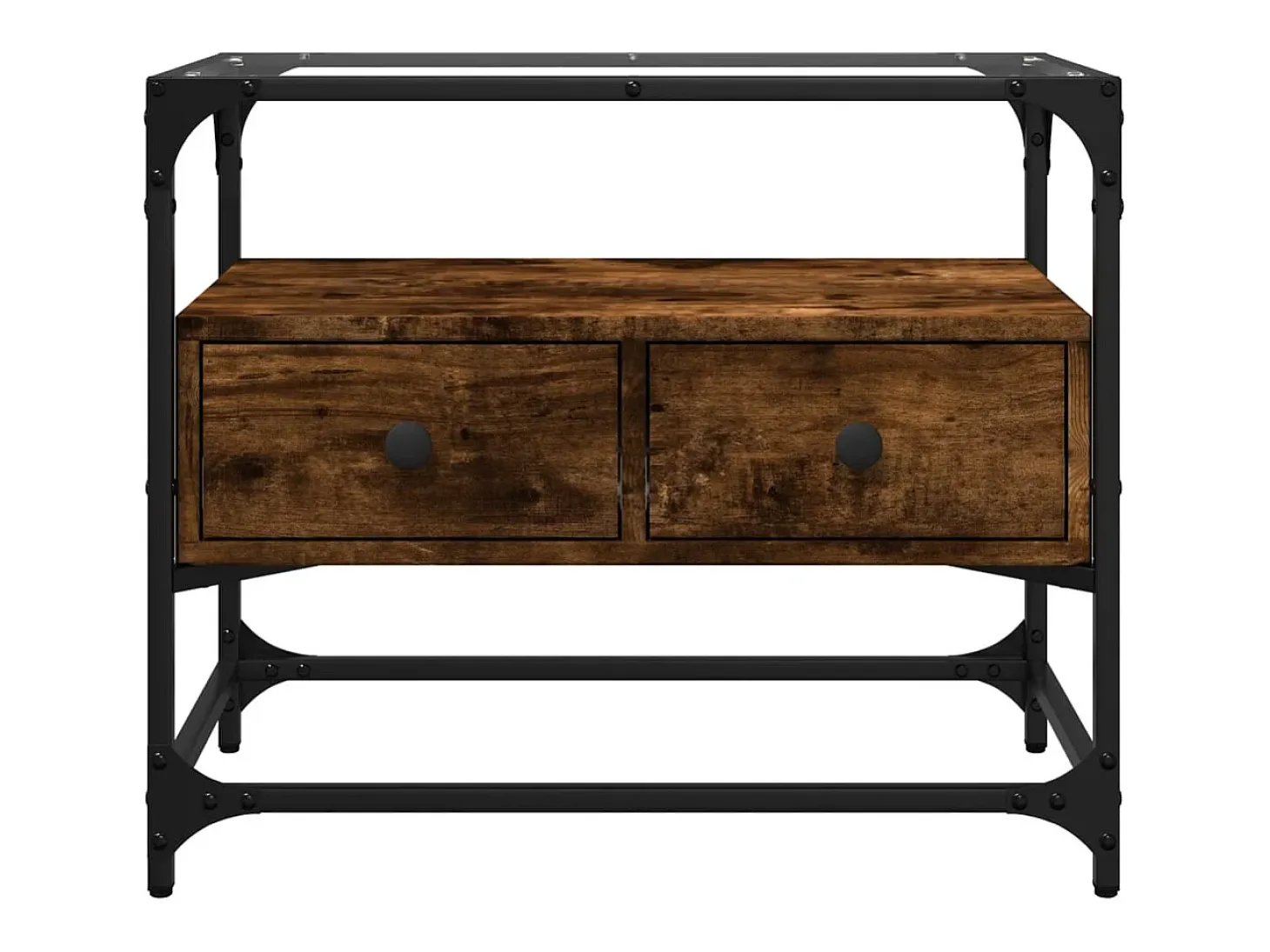 Varel Mueble TV cristal y madera ingeniería roble ahumado 60x35x51 cm