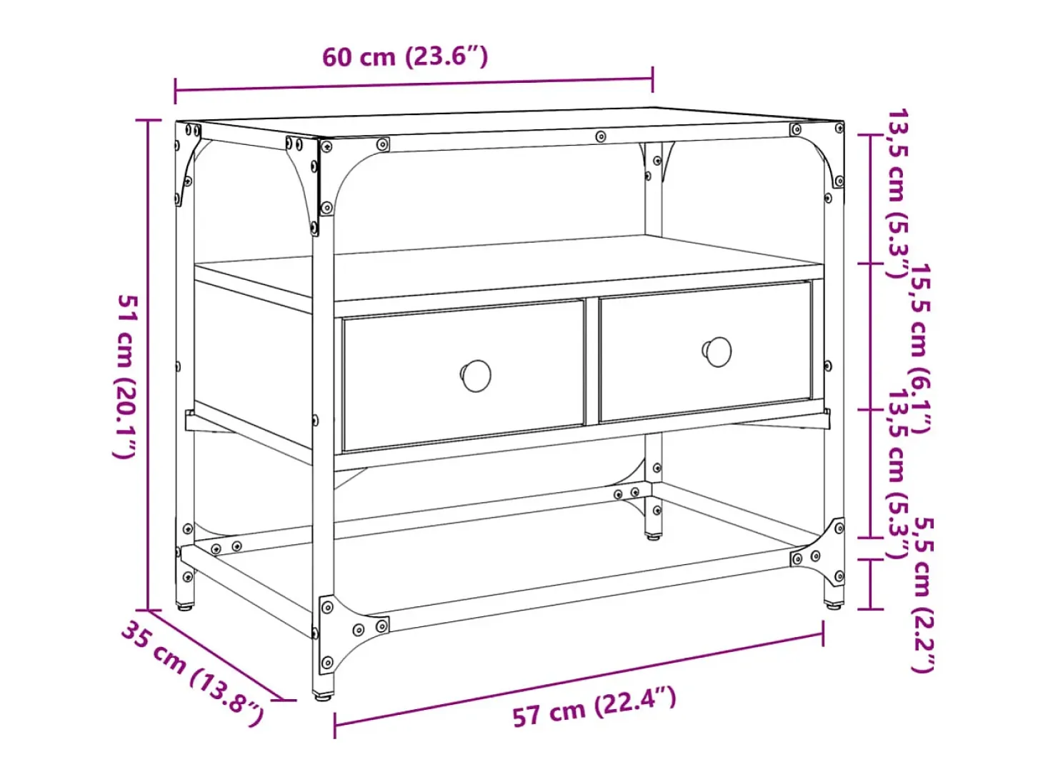 Varel Mueble TV cristal y madera ingeniería roble ahumado 60x35x51 cm