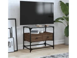 Varel Mueble TV cristal y madera ingeniería marrón roble 60x35x51 cm