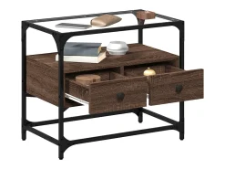 Varel Mueble TV cristal y madera ingeniería marrón roble 60x35x51 cm