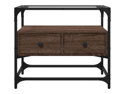 Varel Mueble TV cristal y madera ingeniería marrón roble 60x35x51 cm