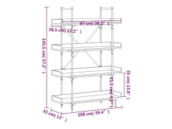 Vero Beach Librería 4 estantes madera ingeniería roble humo 100x33x145,5cm