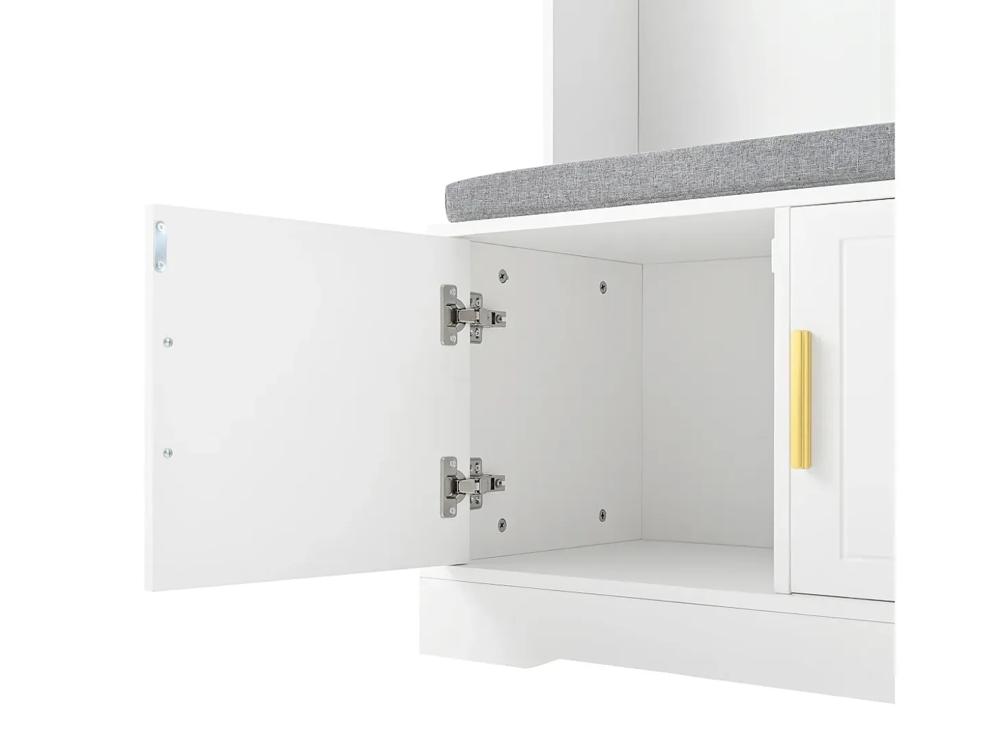 Vestíbulo moderno - con 6 ganchos y 3 puertas - con banco y estantes abiertos - Blanco