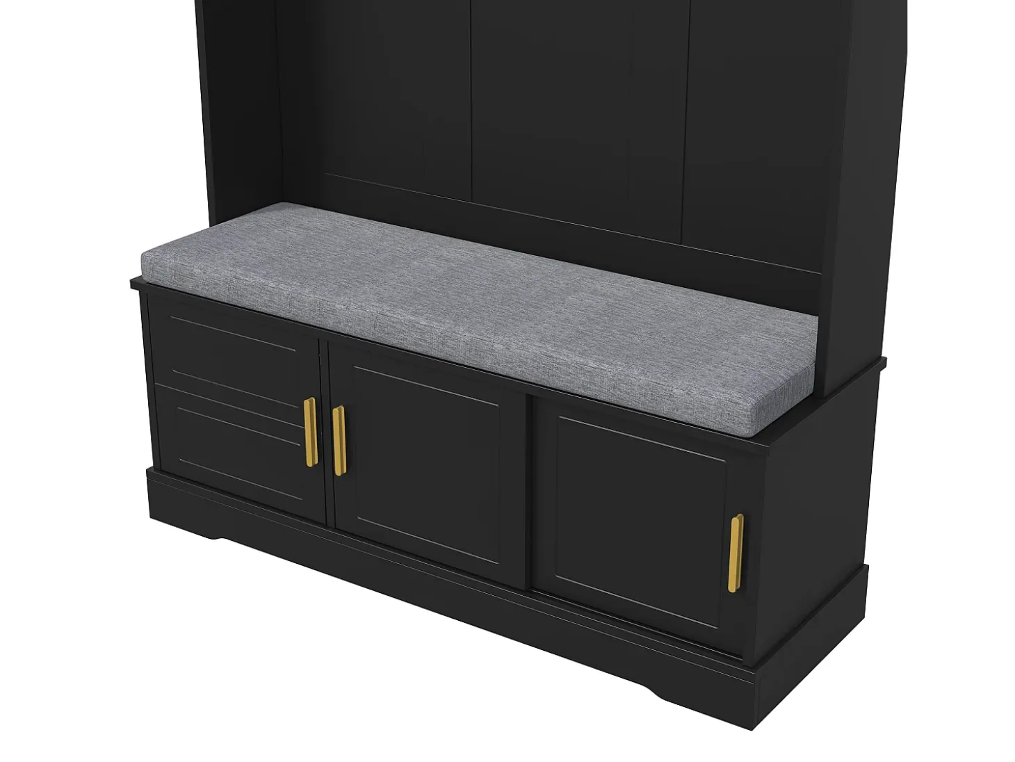 Vestíbulo moderno - con 6 ganchos y 3 puertas - con banco y estantes abiertos - Negro