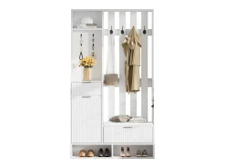 Vestidor 6 en 1 100×30×180 cm - con 8 ganchos y banco para zapatos - con 2 cajones y 1 puerta - con zapatero - blanco