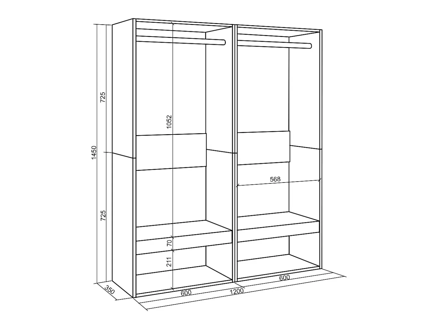 Vestidor abierto, 120x35x145cm, Dormitorio, habitación, Armario, perchero, Blanco