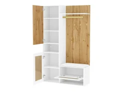 Vestidor con espejo - 110 x 38 x 190 cm - con zapatero + perchero + LED - MDF - blanco
