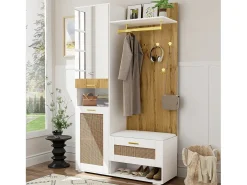 Vestidor con espejo - 110 x 38 x 190 cm - con zapatero + perchero + LED - MDF - blanco