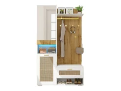 Vestidor con espejo - 110 x 38 x 190 cm - con zapatero + perchero + LED - MDF - blanco