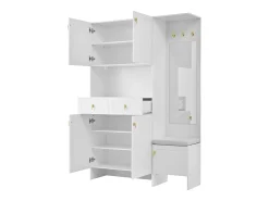 Vestidor de entrada moderno 120x33.5x180cm - con LED y espejo - con banco de zapatos y mueble de zapatos - con 2 cajones y 5 puertas - Blanco