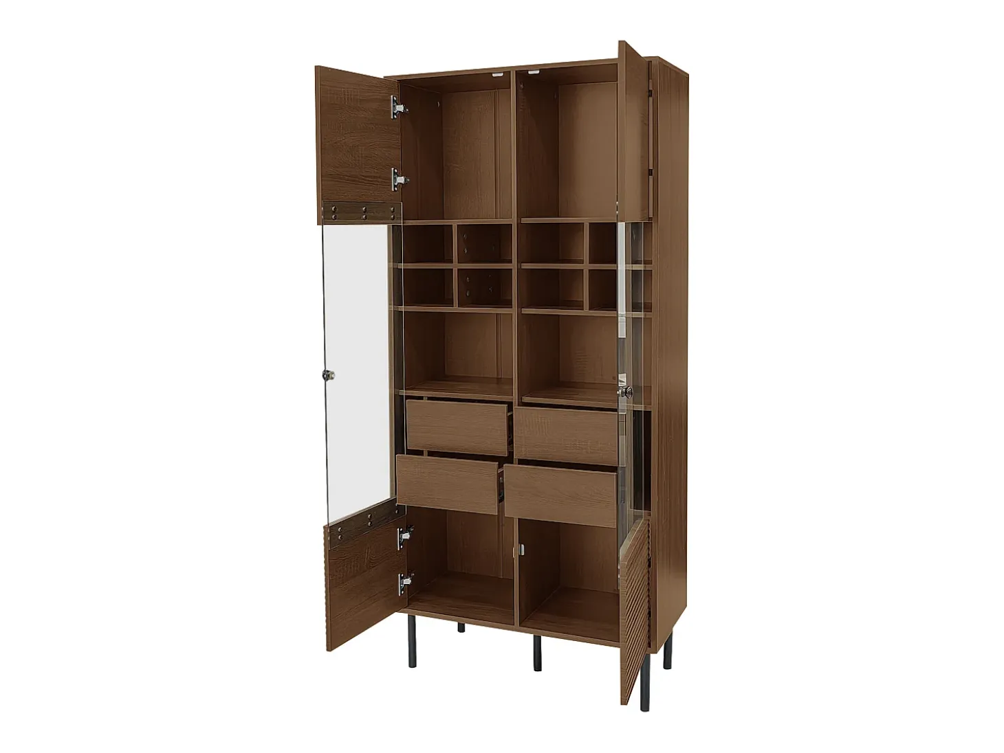 Vetrina con 2 ante in vetro e 4 cassetti - Colore legno scuro