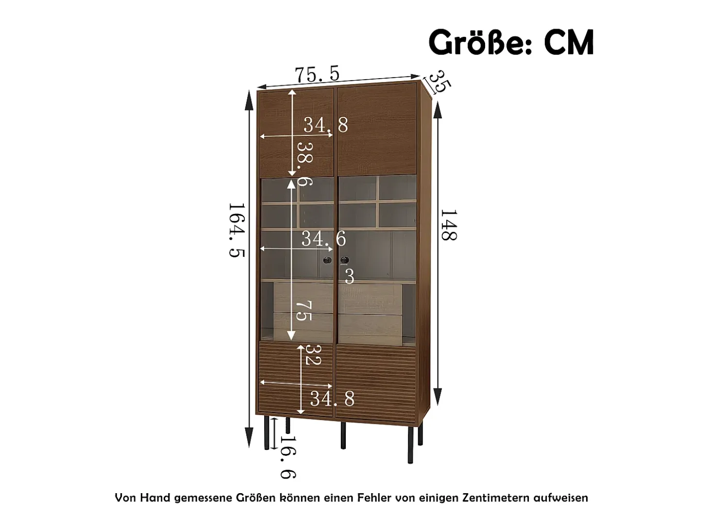 Vetrina con 2 ante in vetro e 4 cassetti - Colore legno scuro