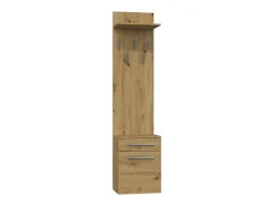 VIONI - Guardarropa de entrada - Perchero de pared con balda - 5 ganchos - Cajón + contenedor