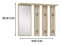 VIONI - Guardarropa de entrada - Perchero de pared con balda - 5 ganchos - Cajón + contenedor
