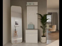 VIONI - Mueble guardarropa pasillo - Perchero de pared con estante - 5 ganchos - Cajón + mueble de almacenaje