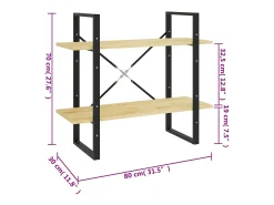 Vista Estantería de 2 niveles madera maciza de pino 80x30x70 cm