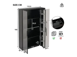 Vitrina 110,5×35×160 cm - 2 puertas de vidrio - 1 cajón lateral - con iluminación LED - negro + blanco