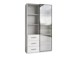 Vitrina 80×40×160 cm - con 1 puerta de vidrio templado y 3 cajones - con iluminación LED - 3 estantes abiertos - blanco