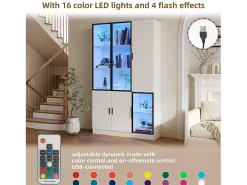 Vitrina 120×35×200 cm - puertas acristaladas - 6 puertas - con iluminación LED - paneles de partículas + vidrio templado - blanco