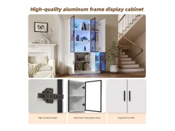 Vitrina 120×35×200 cm - puertas acristaladas - 6 puertas - con iluminación LED - paneles de partículas + vidrio templado - blanco
