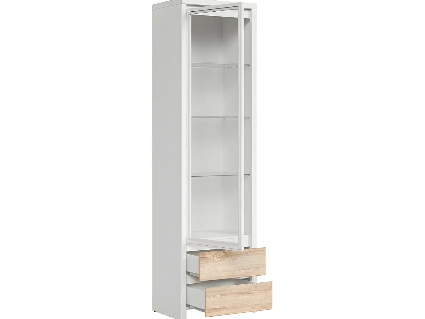 Vitrina 1 puerta 2 cajones Soren Blanco y Madera