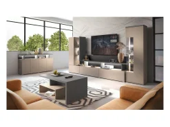 Vitrina 1 puerta colección NESS – Acabado Congo & Antracita – 10 nichos de almacenamiento – Sin LED