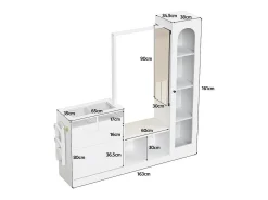 Vitrina 1 puerta de vidrio 6 en 1 - con LED, Espejo, mueble de zapatos abatibles, tocador, 2 cajones - 163x35x161cm