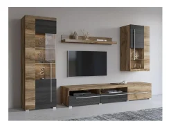 Vitrina 1 puerta izquierda BRAZZA – Apertura derecha – 5 nichos – Frente acristalado nogal satinado