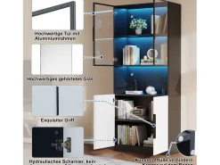Vitrina 8 puertas - 160 x 30 x 200 cm - LEDs - Tablero de partículas y cristal - Blanco