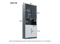 Vitrina 8 puertas - 160 x 30 x 200 cm - LEDs - Tablero de partículas y cristal - Blanco