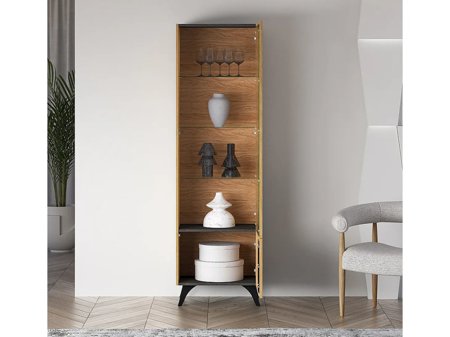 Vitrina 2 puertas apertura hacia la derecha Soah Madera y Negro