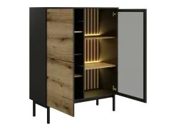 Vitrina 3 puertas con LEDs - Natural y negro - LABENIA