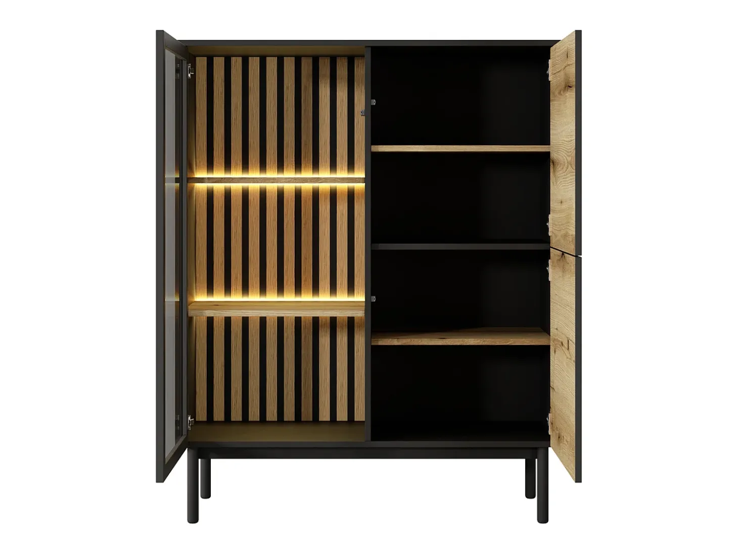 Vitrina 3 puertas con LEDs - Natural y negro - LABENIA