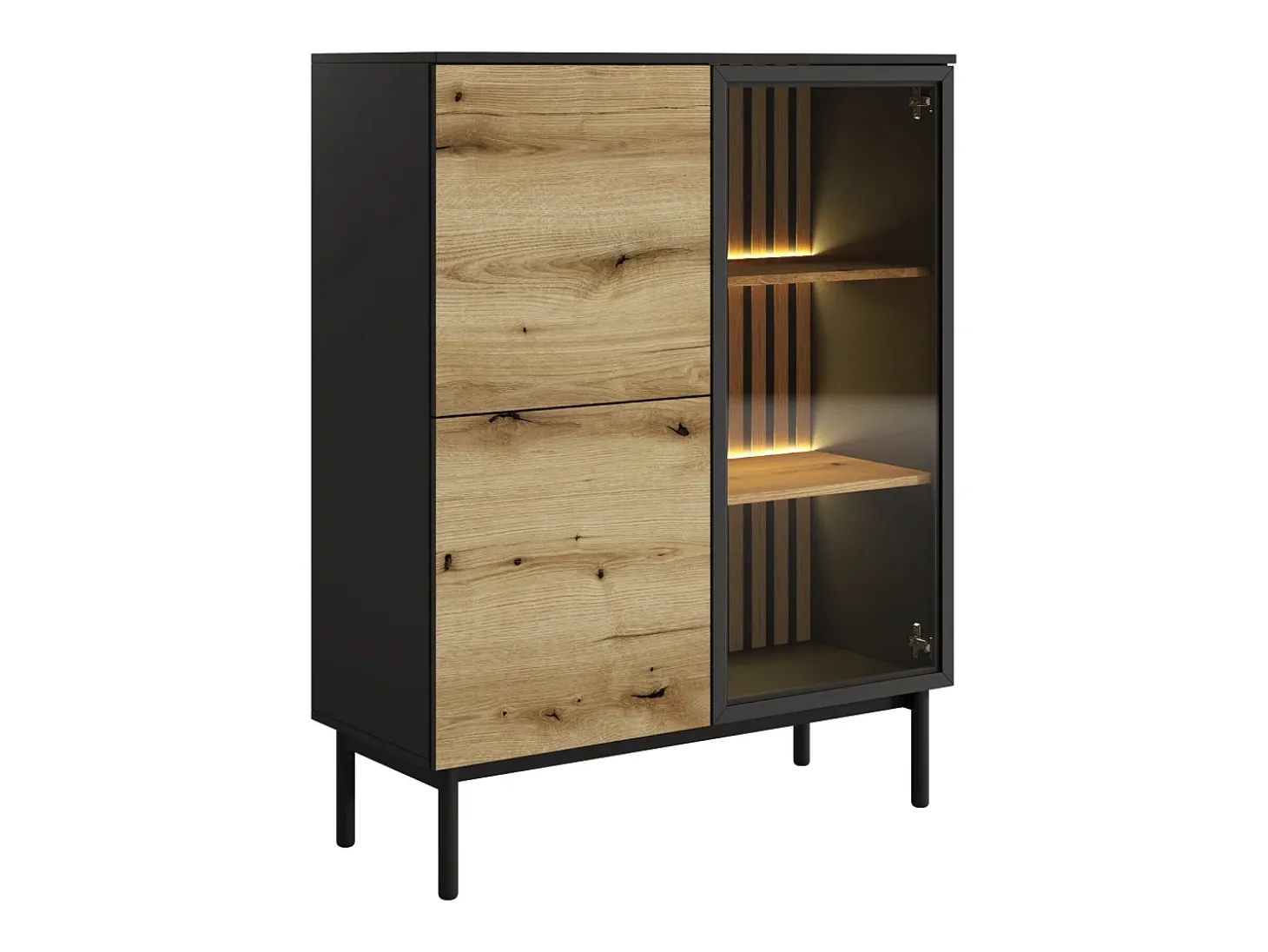 Vitrina 3 puertas con LEDs - Natural y negro - LABENIA