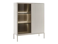 Vitrina 2 puertas con luces LED en MDF y vidrio ahumado - Beige y negro - OVILA