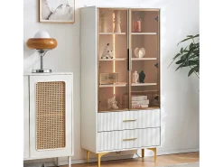 Vitrina 2 puertas de cristal - LED - 70 x 35 x 150 cm - Tablero de partículas - Blanco