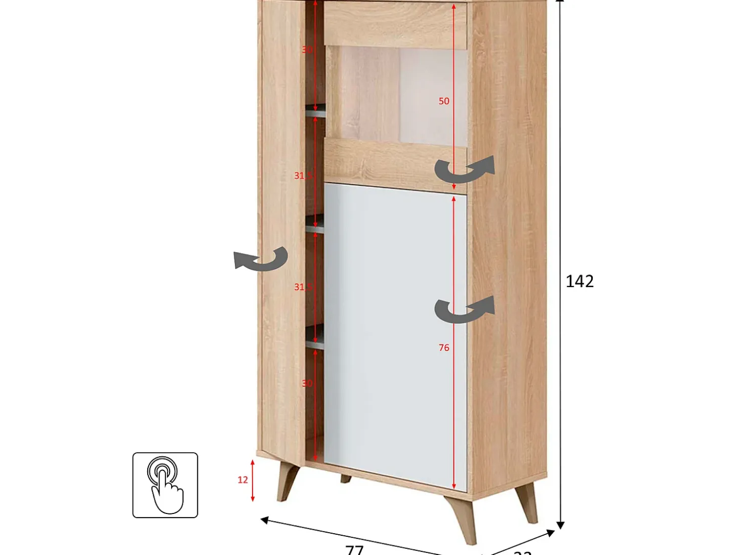 Vitrina 3 Puertas Kiko Color Roble/Blanco, Armario Auxiliar o Librería