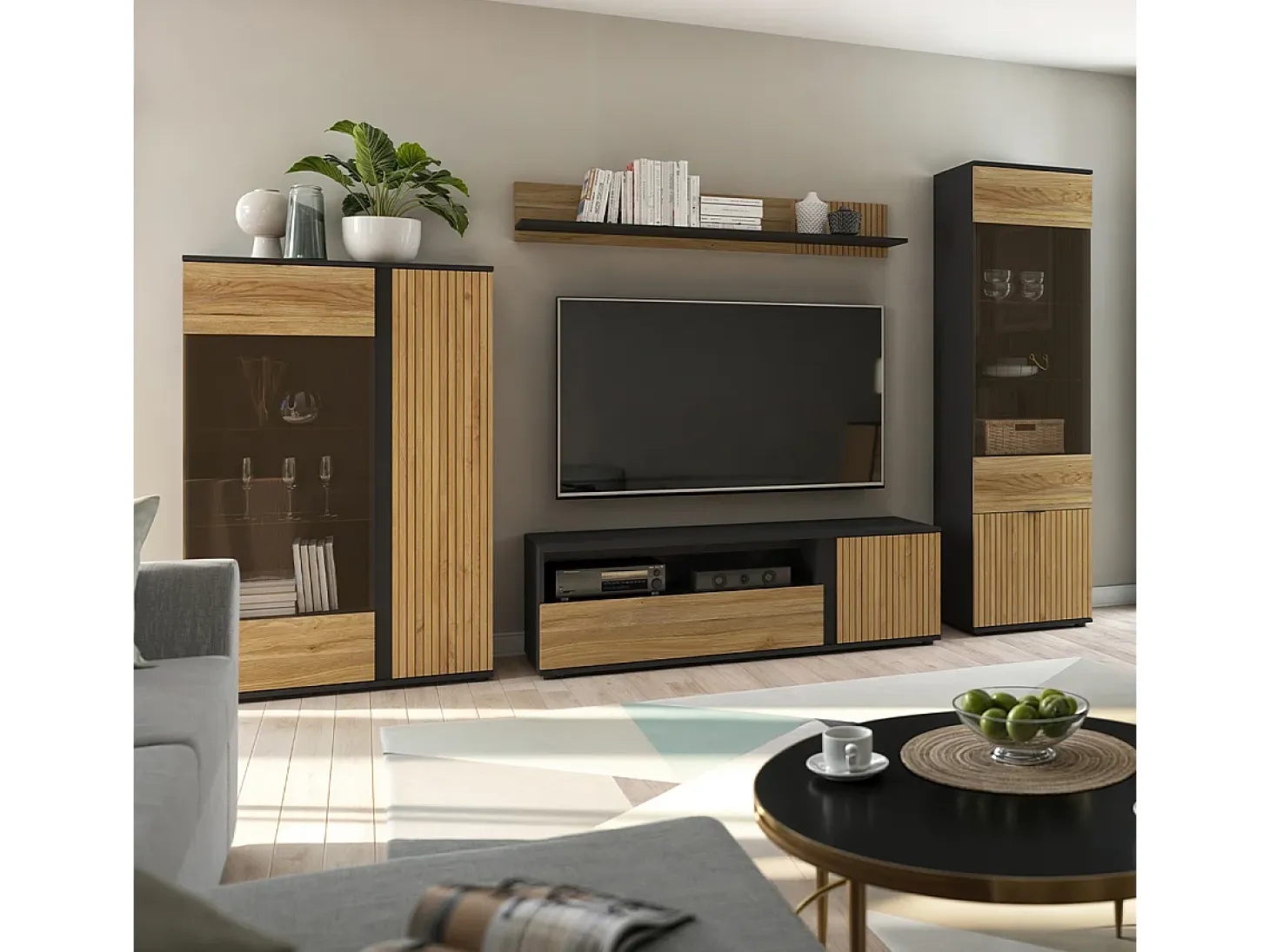 Vitrina 2 puertas Pia Negro y Madera
